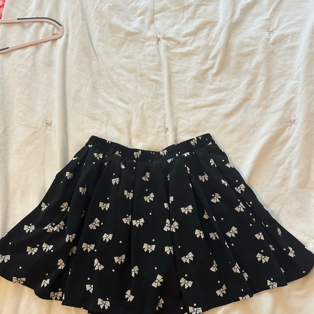 Forever 21 Black Skater Skirt with White Bow Design